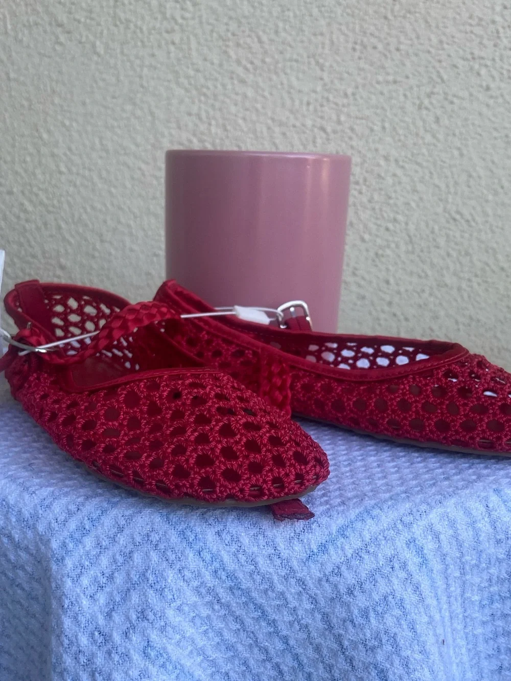 Girls Red Crochet Mary Jane Flats